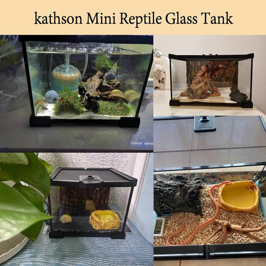 Reptiles & Amphibian kathson | Kathson 12X8X6 In Mini Reptile Glassterrarium Tank, 3 Gallon Full Glass Reptile Tank Full View Visually Appealing Reptile Amphibians Terrarium Glass Box Reptile Glass Habitat Cage For Bearded Dragons