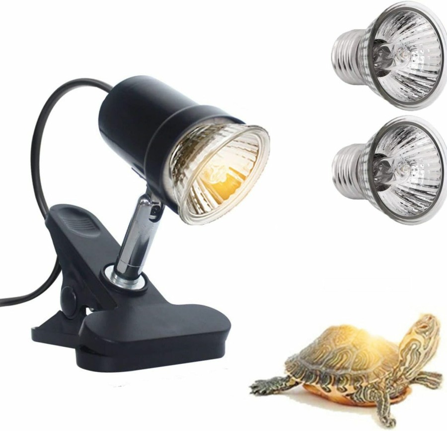 Reptiles & Amphibian Generic | Tortoise Heat Lamp Reptile 25W+50W Heating Spotlight Holder With Clip And Dimmable Switch, Include 2 Uva Uvb E26 Bulbs, Basking Sunlight Lamp For Reptiles Lizards Turtle Snakes, 360 Adjustable