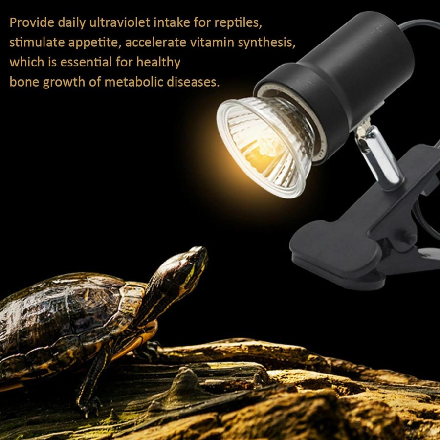 Reptiles & Amphibian Generic | Tortoise Heat Lamp Reptile 25W+50W Heating Spotlight Holder With Clip And Dimmable Switch, Include 2 Uva Uvb E26 Bulbs, Basking Sunlight Lamp For Reptiles Lizards Turtle Snakes, 360 Adjustable