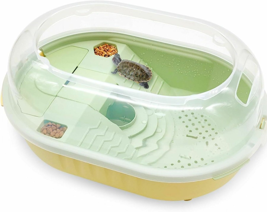 Reptiles & Amphibian kathson | Kathson Turtle Tank With Platform, Plastic Reptile Tortoises Aquarium With Anti-Escape Fence, Turtle Habitat For Turtles, Crabs, Crayfish, Small Reptiles, Oval