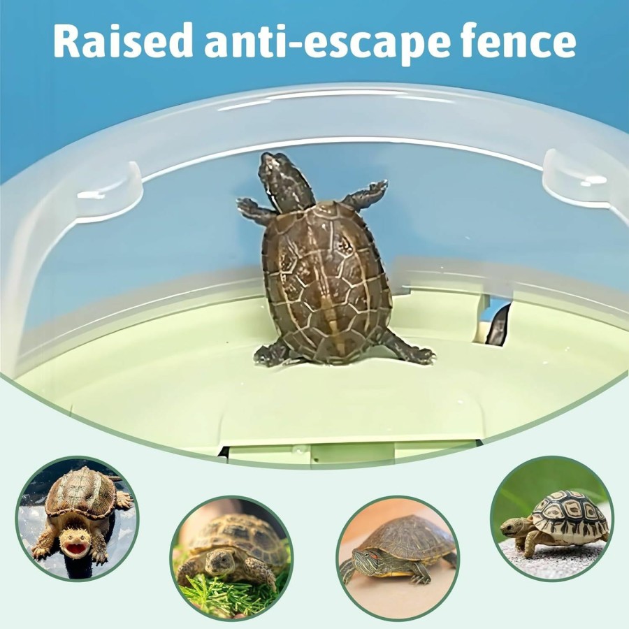 Reptiles & Amphibian kathson | Kathson Turtle Tank With Platform, Plastic Reptile Tortoises Aquarium With Anti-Escape Fence, Turtle Habitat For Turtles, Crabs, Crayfish, Small Reptiles, Oval