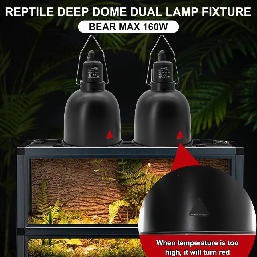 Reptiles & Amphibian FOUDOUR | Foudour 5.5 Inch Deep Dome Reptile Light Fixture With Separate Switches, Aquarium Dome Reptile Uvb Light Socket Fixture, Reptile Heat Lamp Fixture Fit For Uvb Bulb Basking Heat Bulb