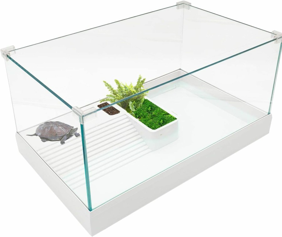 Reptiles & Amphibian Hamiledyi | Hamiledyi Glass Turtle Tank Aquarium Tortoise Habitat Reptile Tank Small Turtle Terrarium With Basking Platform Multifunctional Area For Turtles Tortoises Hermit Crabs Crayfish And Small Reptiles