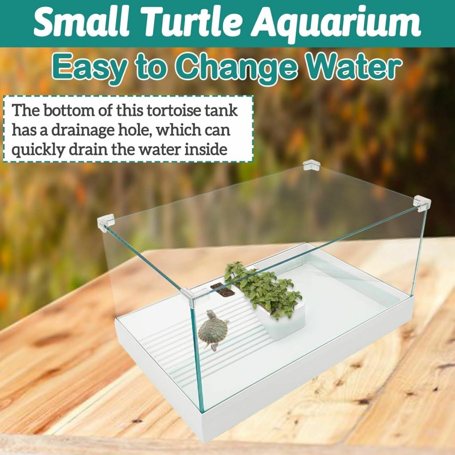 Reptiles & Amphibian Hamiledyi | Hamiledyi Glass Turtle Tank Aquarium Tortoise Habitat Reptile Tank Small Turtle Terrarium With Basking Platform Multifunctional Area For Turtles Tortoises Hermit Crabs Crayfish And Small Reptiles