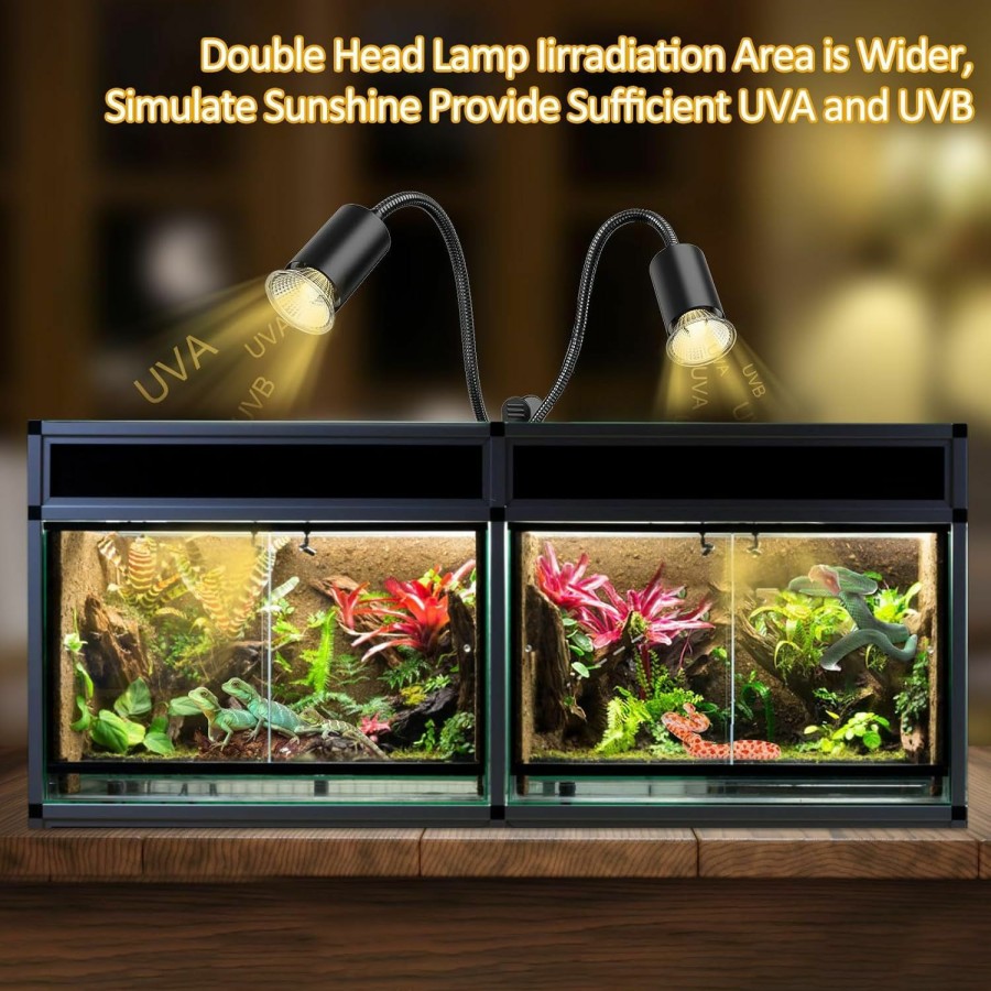 Reptiles & Amphibian Glovv | Glovv Reptile Heat Lamp With Clamp, 6 Pack Turtle Heat Lamp Uva/Uvb Light 25/50/75W Dual Headed 360 Rotatable Timing & Dimming For Bearded Dragon, Lizard, Turtle, Snake, Aquarium(E26,110V)