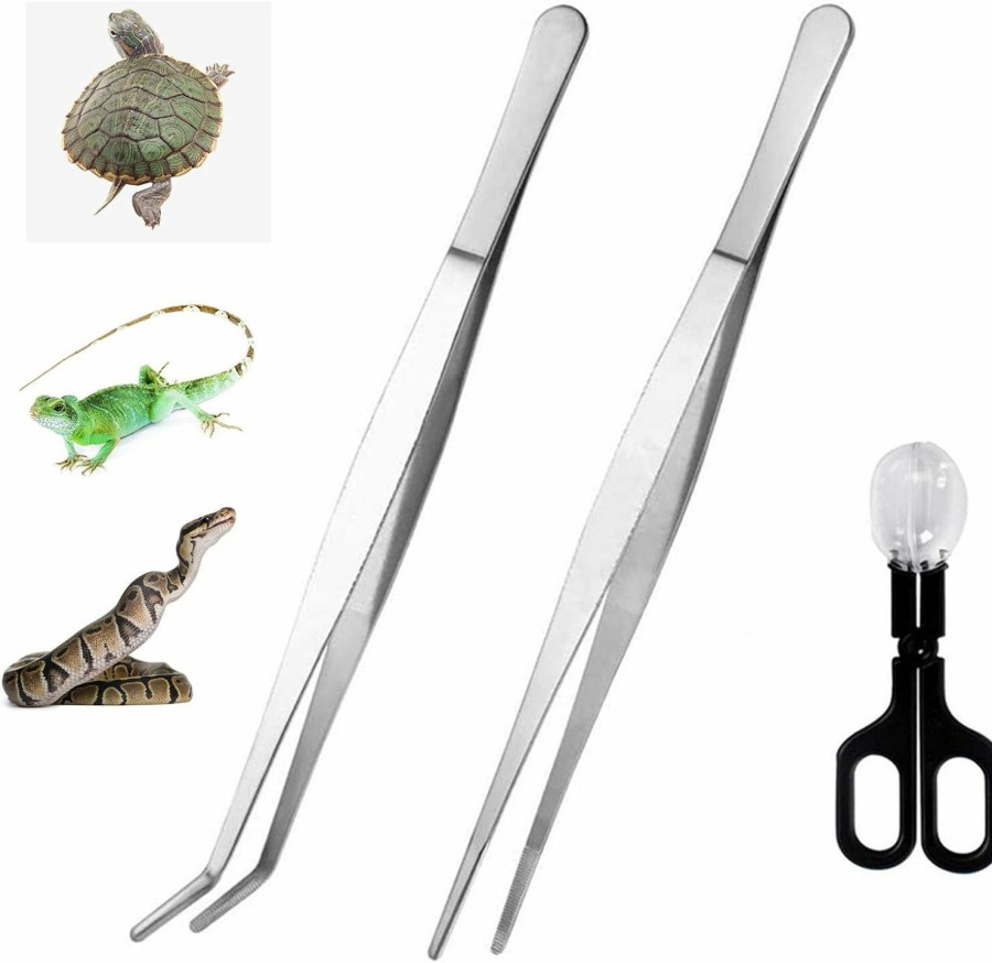 Reptiles & Amphibian alfyng | Alfyng 15 Inch Reptile Feeding Tongs Long Tweezers Cricket Clamp Bug Scooper, 3 Pcs Stainless Steel Straight And Curved Tweezers Feeder Tool For Snake Lizard Gecko Spider Bearded Dragon