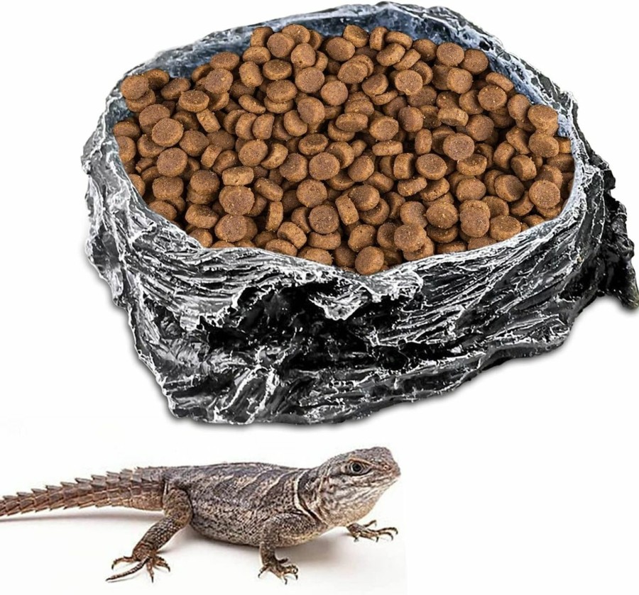 Reptiles & Amphibian AVSAMOQ | Avsamoq Reptile Water Dish Reptile Food And Water Bowls Reptile Feeding Dish With Tongs Imitating Natural Rock Suitable For Lizard Gecko Bearded Dragon Tortoise Snake Chameleon