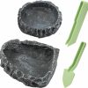 Reptiles & Amphibian RVXlRDN | Reptile Bowls, 2 Pcs Reptile Feeding Dish With Clamp & Shovel, Resin Rock Reptile Water & Food Bowls, Amphibian Reptile Feeding Terrarium Bowls For Gecko Lizard Spider Scorpion Chameleon