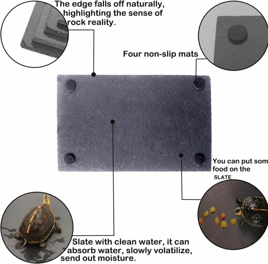 Reptiles & Amphibian Linifar | Linifar 2 Pack Reptile Basking Platform Rock, Tortoise Slate Feeding Dish & Food Bowl Resting Terrace Grinding Nail Habitat Accessories Supplies For Lizard Bearded Dragon Crested Gecko Chameleon