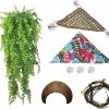 Reptiles & Amphibian PINVNBY | Pinvnby Bearded Dragon Tank Accessories,Reptiles Resin Human Skull Habitat Decor,Lizard Hammock Coconut Shell Hut Hideouts Cave Jungle Climber Vines Leaves Decorations For Chameleon Snake Spider Gecko