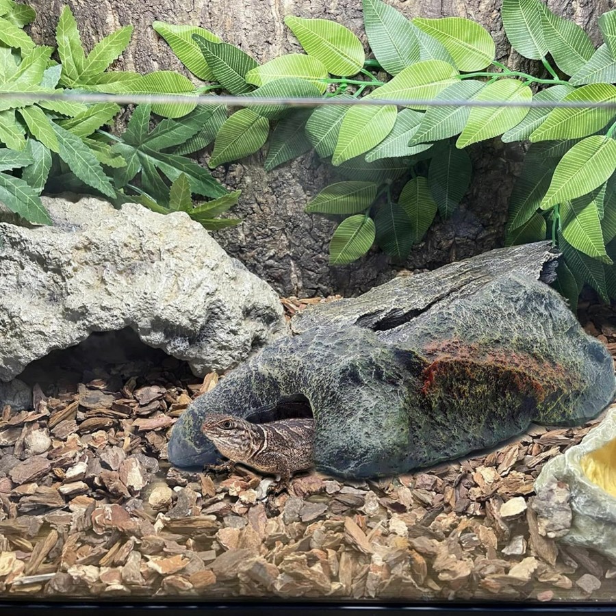 Reptiles & Amphibian BNOSDM | Bnosdm Reptile Rock Hide Cave Hideout, Terrarium Decor Resin Habitat Aquarium Tank Accessories Hideout For Lizards Turtles Gecko Leopard