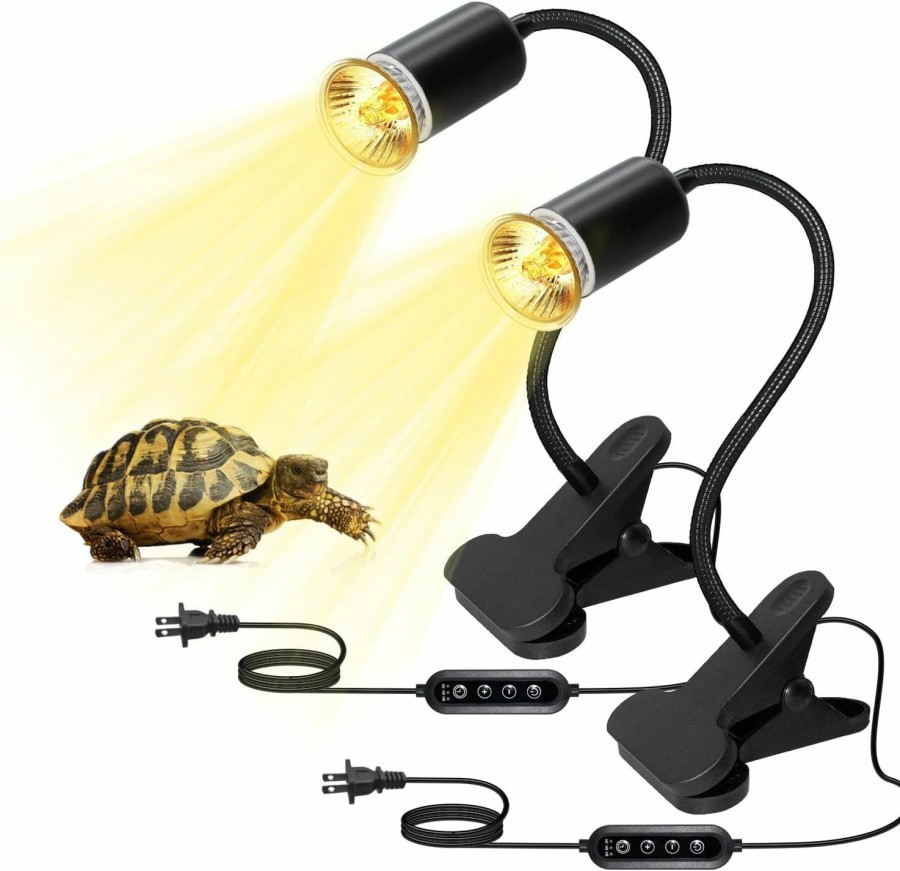 Reptiles & Amphibian LIZUSXP | Reptile Heat Lamp, Turtle Lamp With Clamp, 360 Adjustable Rotatable Tortoise Habitat Aquarium Basking Lamp With Timer, 94.5In Cord Turtle Light For Lizard Chameleon Plant(No Bulb)