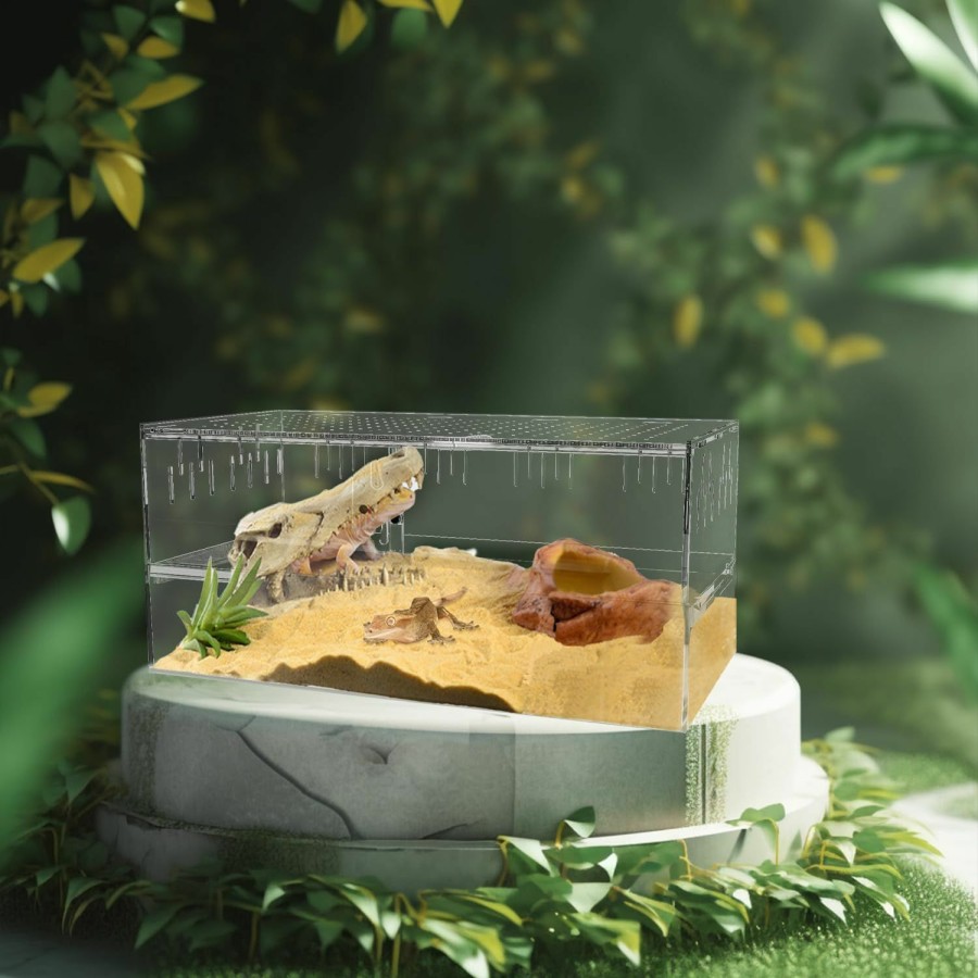 Reptiles & Amphibian Hebayrui | Hebayrui Reptile Terrarium Tank, Hermit Crab Bearded Dragon Enclosure Cage, Habitat Feeding Breeding Box For Amphibian Jumping Spider, Clear Acrylic, 16X8X8 Inch