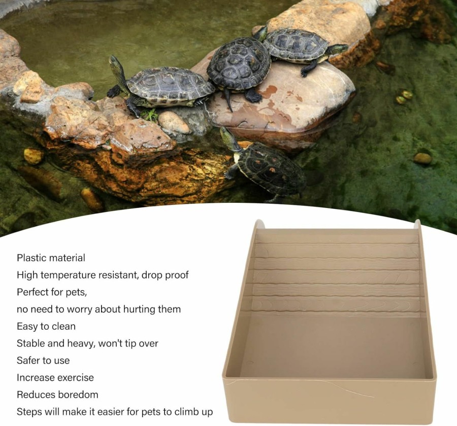 Reptiles & Amphibian Zerodis | Reptile Tortoise Turtle Feeding Dish, Reptile Food Dish With Ramp And Basking Platform Turtle Food And Water Bowl Slip Resistant Also Fit For Bath Horned Frogs Lizards Amphibians (Wood Grain Color)