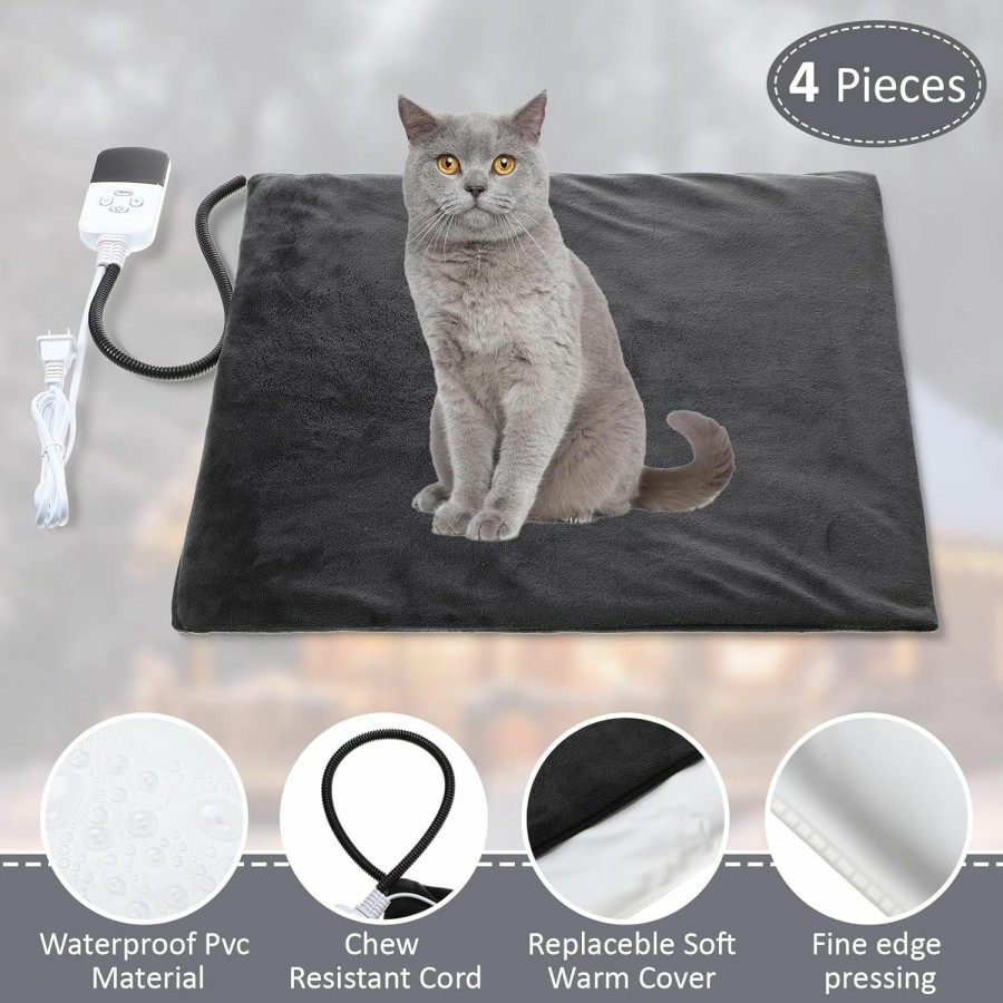 Reptiles & Amphibian Baquler | Baquler 4 Pcs Cat Heated Mat Pet Heating Warming Pad With Removable Cover 95-131 Degree Fahrenheit Adjustable Temperature Dog Heating Pad With Timer And Chew Resistant Cord For Cat Puppy, 18 X 18 Inch