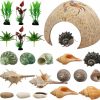 Reptiles & Amphibian PietyPet | Hermit Crab Supplies, 22 Pcs Hermit Crab Shells, Natural Coconut Shell Reptile Hide Artificial Plants, Hermit Crab Tank Climbing Toys For Hermit Crab Hide Reptile Hideouts