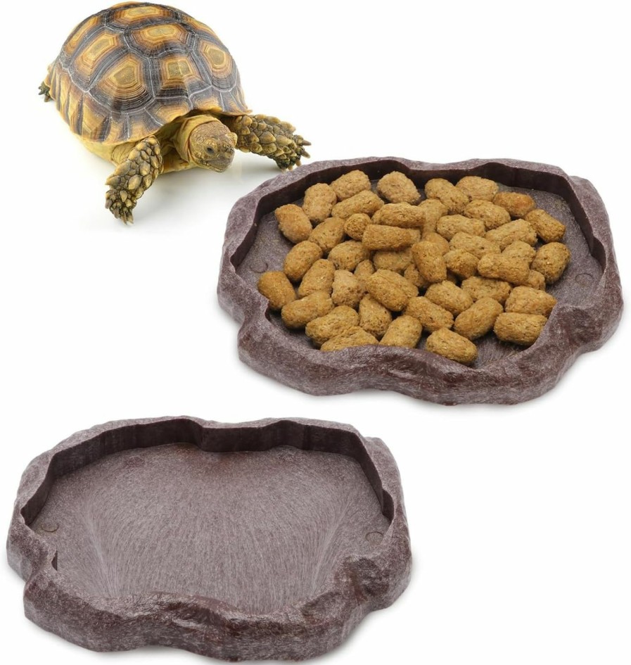 Reptiles & Amphibian Wontee | Wontee Reptile Water Food Dish Leopard Gecko Feeder Bowl For Lizard Bearded Dragon Ball Python Hermit Crab Turtle Tortoise Frog (Brown)