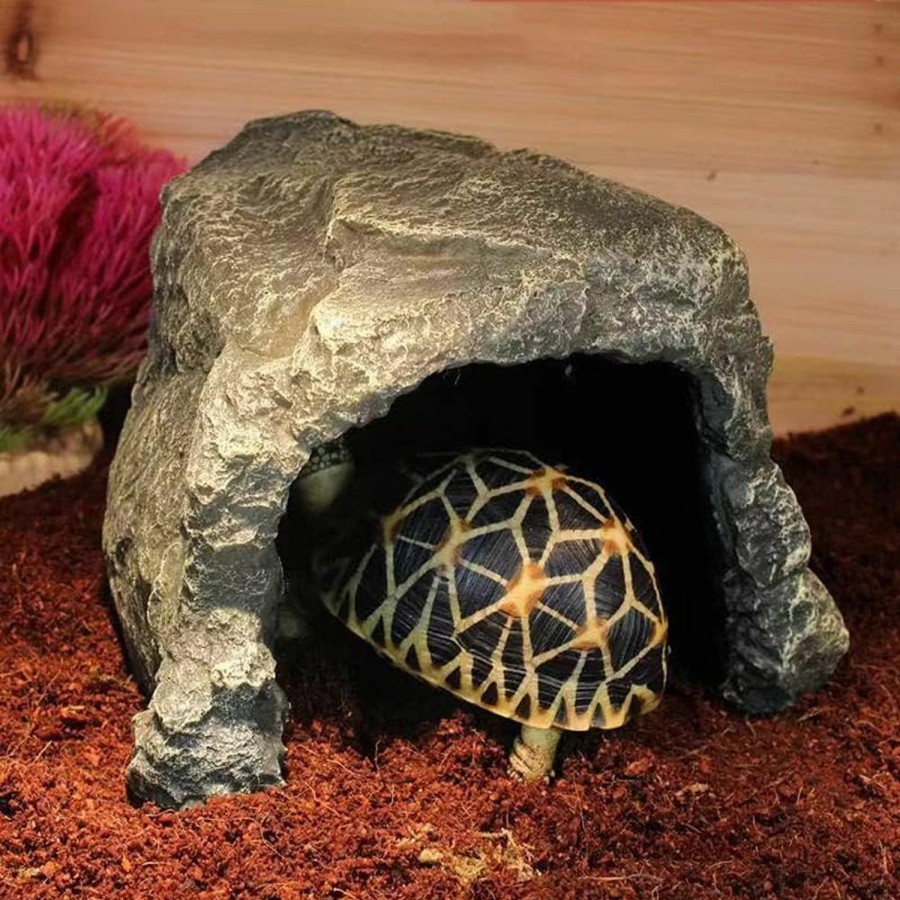 Reptiles & Amphibian Abustle pig | Reptile Rock Hideout Reptile Rock Hide Cave, Aquarium Habitat Decor Rock Tortoise Hideout For Reptiles, Small Lizards, Turtles,Bearded Dragon Tortoise, Amphibians, Fish (N17)