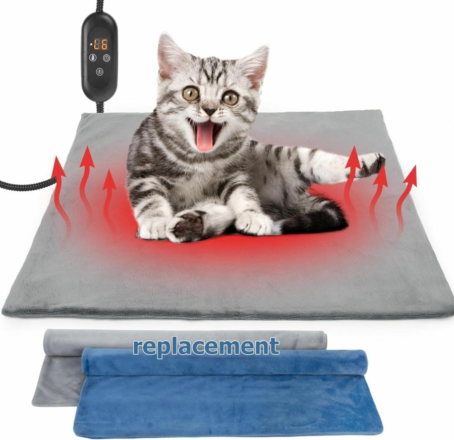 Reptiles & Amphibian Glovv | Glovv Heated Cat Bed Indoor, Cat Heating Pad With 6 Adjustable Temperature Cats & Dog Pet Outdoor Heating Pad, 2 Pack Replaceable Washable Cover Auto Power Pet Heated Dog Bed, 18\"*18\"