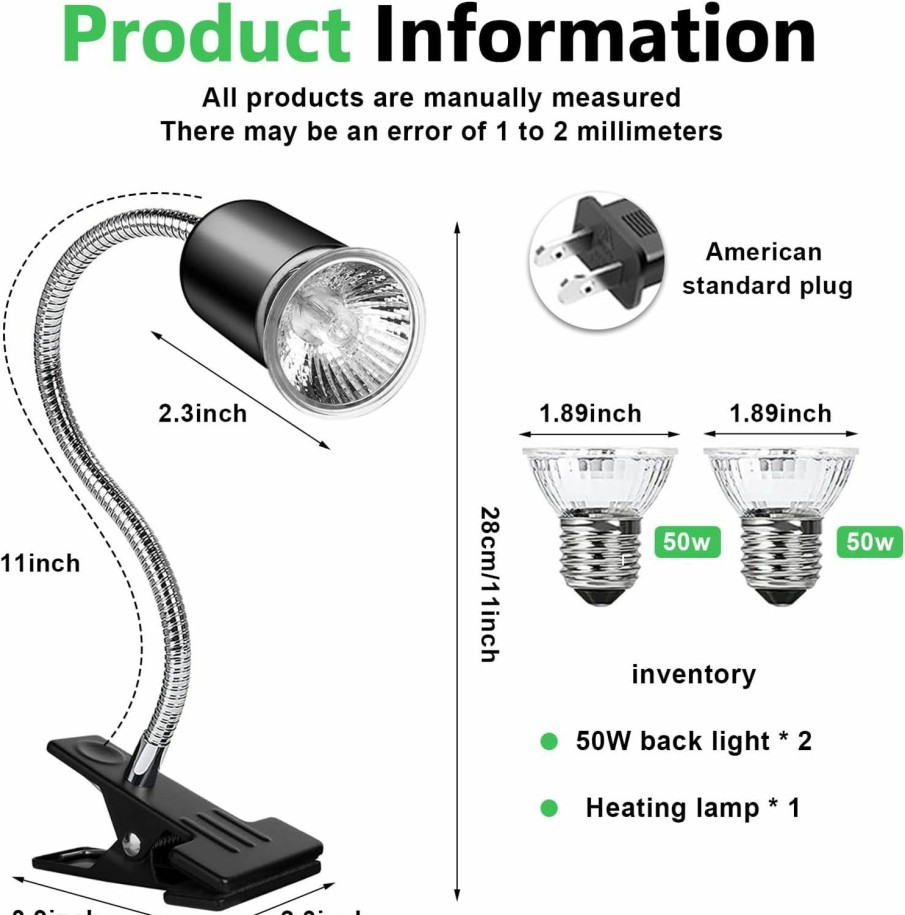 Reptiles & Amphibian POTRAS | Potras Reptile Heat Lamp: Yellow Light Turtle Lamp, Reptiles Light Fixture, Gooseneck Heat Lamp Stand, 360 Rotation Tortoise Heat, Iguana Basking Spot Lamp