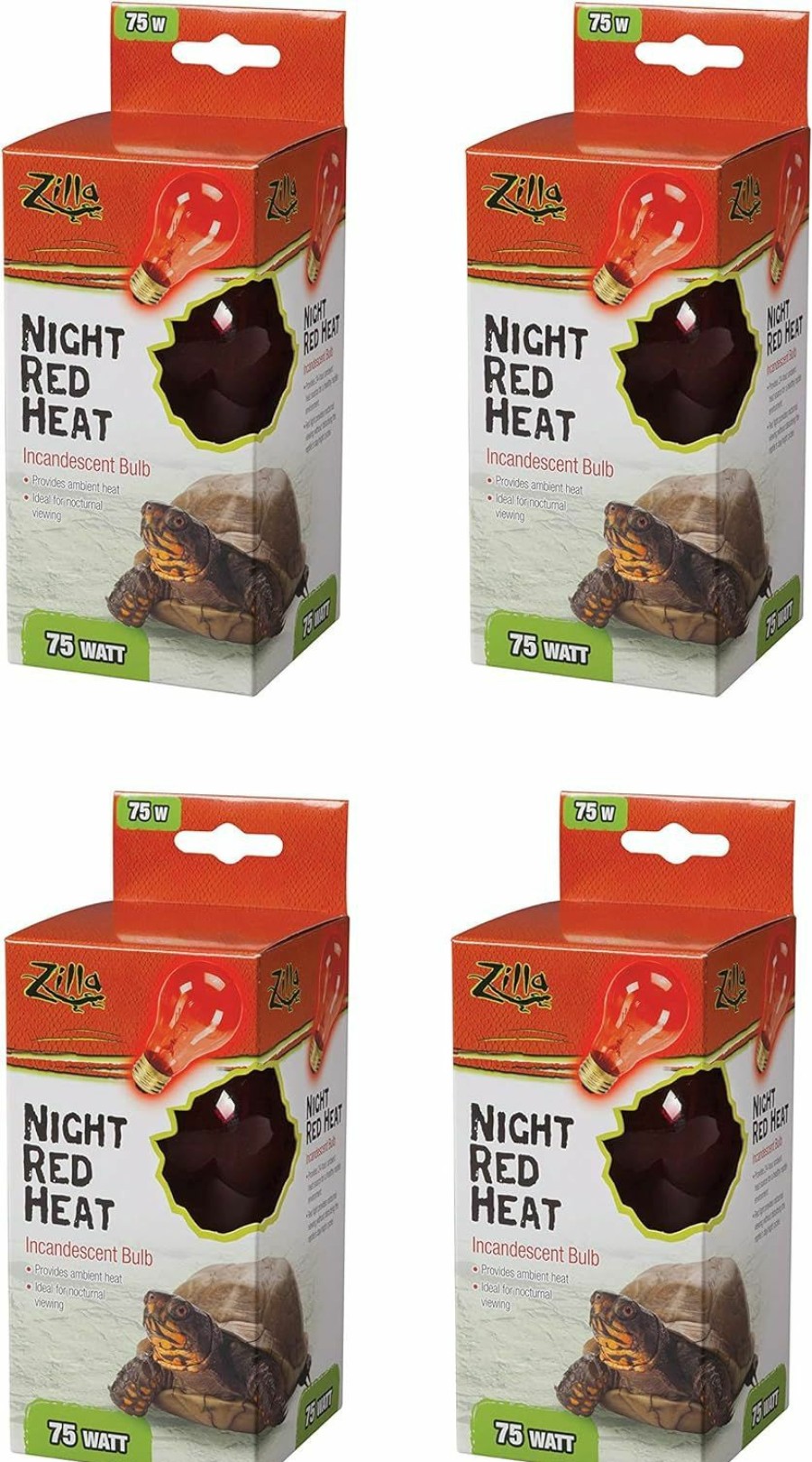 Reptiles & Amphibian Zilla | Zilla 4 Pack Of Incandescent Heat Bulbs, 75 Watts, Night Red Heat, For Reptile Terrariums