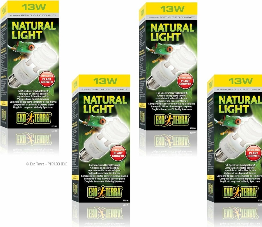 Reptiles & Amphibian Exo Terra | (4 Pack) Exo-Terra Repti-Glo 2.0, Full Spectrum Terrarium Lamp, Compact Fluorescent, 13 Watt