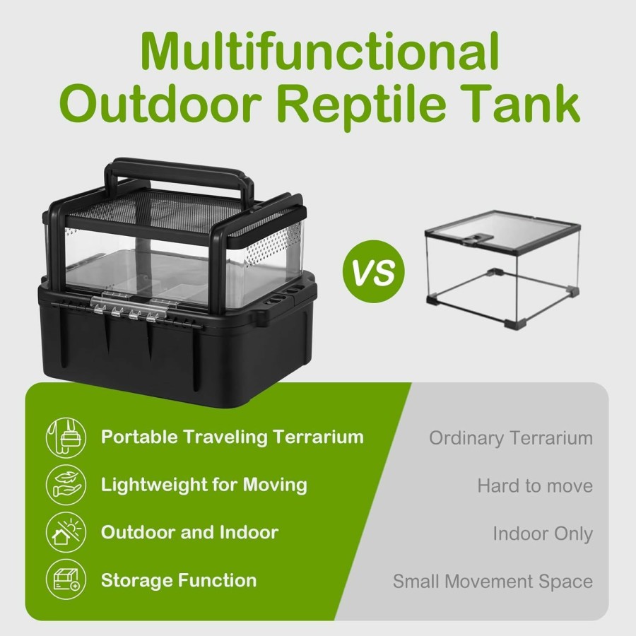 Reptiles & Amphibian HELIME | Portable Reptile Glass Terrarium Tank, Amphibians Enclosure Kits, Excellent For Small Critters And Creatures, Top Sliding Screen Ventilation Habitat Cages, Outdoor Carrier Box