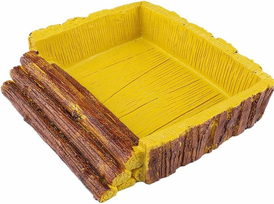 Reptiles & Amphibian Generic | Reptile Food Bowl Faux Wood Ramp, Amphibians Food Dish, Made From Premium Non-Toxic Resin - Large Size