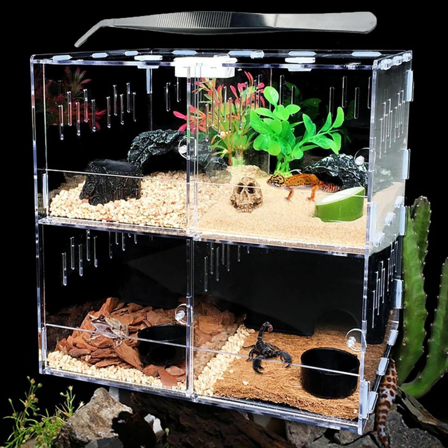 Reptiles & Amphibian TREELF | Treelf Reptile Terrarium Tank,4 Grids Reptile Cage Enclosure Box,Spider Terrarium,For Small Tree Dwelling Reptiles, Amphibians, Spiders & Other Invertebrate