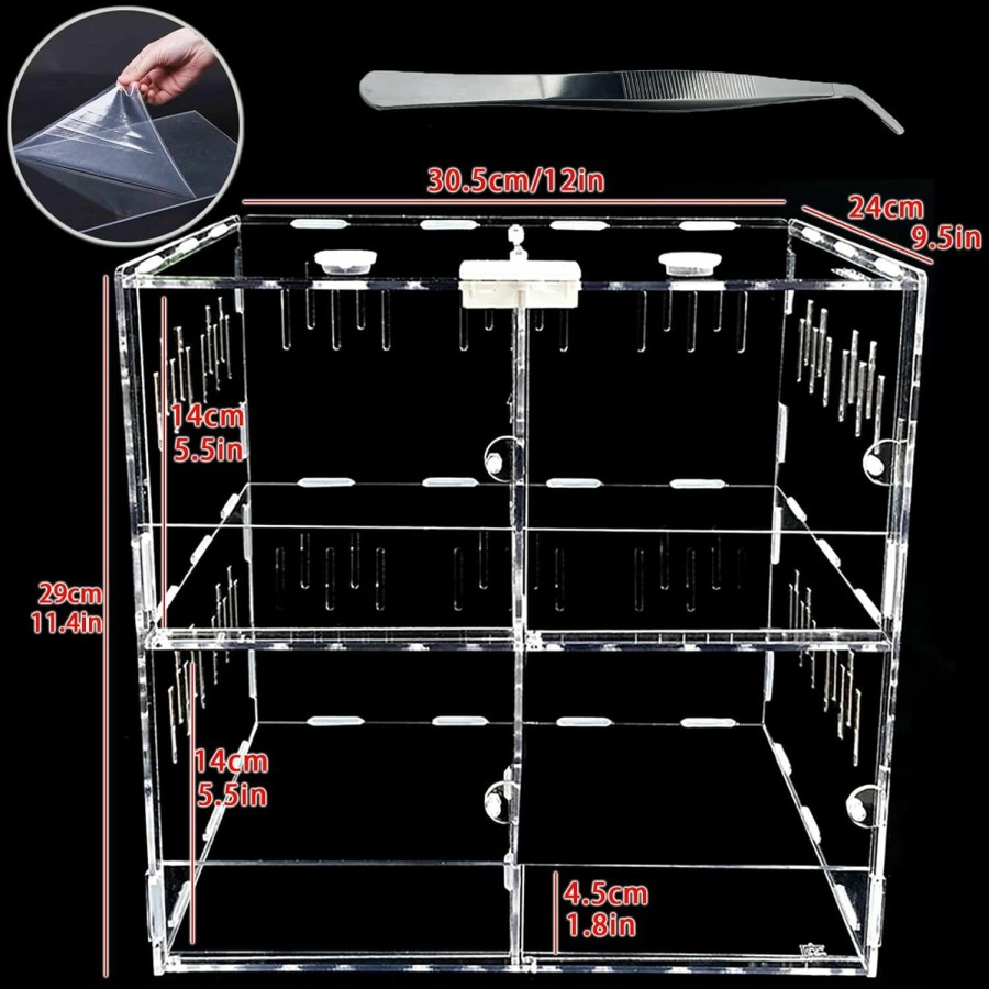 Reptiles & Amphibian TREELF | Treelf Reptile Terrarium Tank,4 Grids Reptile Cage Enclosure Box,Spider Terrarium,For Small Tree Dwelling Reptiles, Amphibians, Spiders & Other Invertebrate