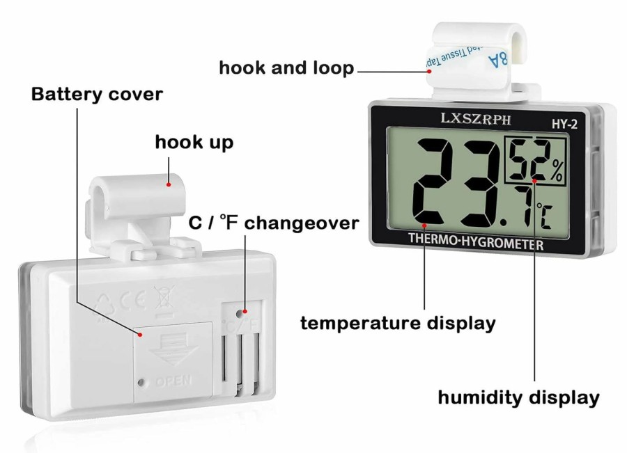 Reptiles & Amphibian LXSZRPH | Lxszrph Reptile Thermometer Hygrometer Hd Lcd Reptile Tank Digital Thermometer With Hook Temperature Humidity Meter Gauge For Reptile Tanks, Terrariums, Vivarium (2Packs)