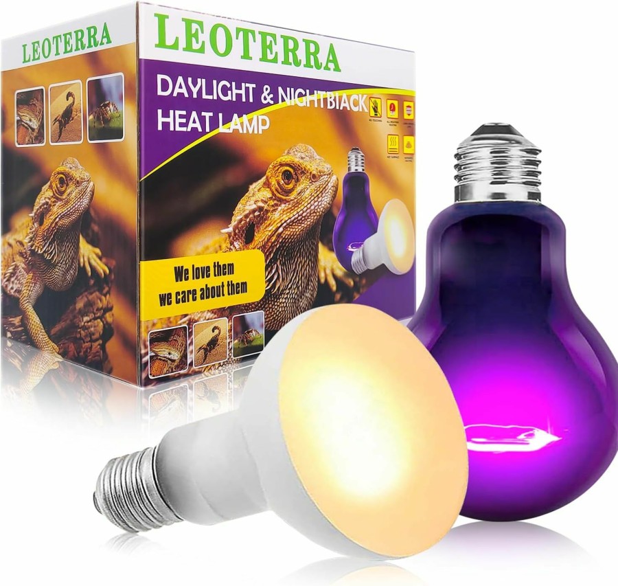 Reptiles & Amphibian Leoterra | Leoterra 100W Reptile Tank Use Incandescent Night Black Heat Bulbs And 100W Uva Heat Lamp Bulbs Combo Pack E26 Base 110V Heat Lamp Bulbs For Leopard Gecko Bearded Dragon Heat Lamp Long Service Life…