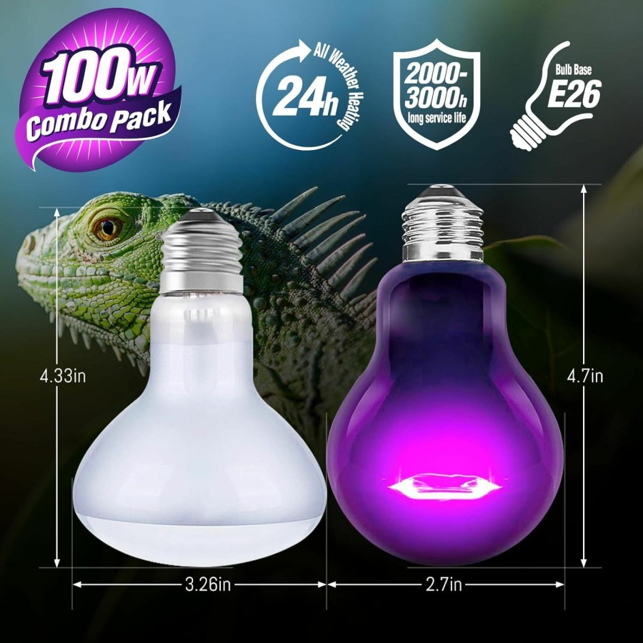 Reptiles & Amphibian Leoterra | Leoterra 100W Reptile Tank Use Incandescent Night Black Heat Bulbs And 100W Uva Heat Lamp Bulbs Combo Pack E26 Base 110V Heat Lamp Bulbs For Leopard Gecko Bearded Dragon Heat Lamp Long Service Life…