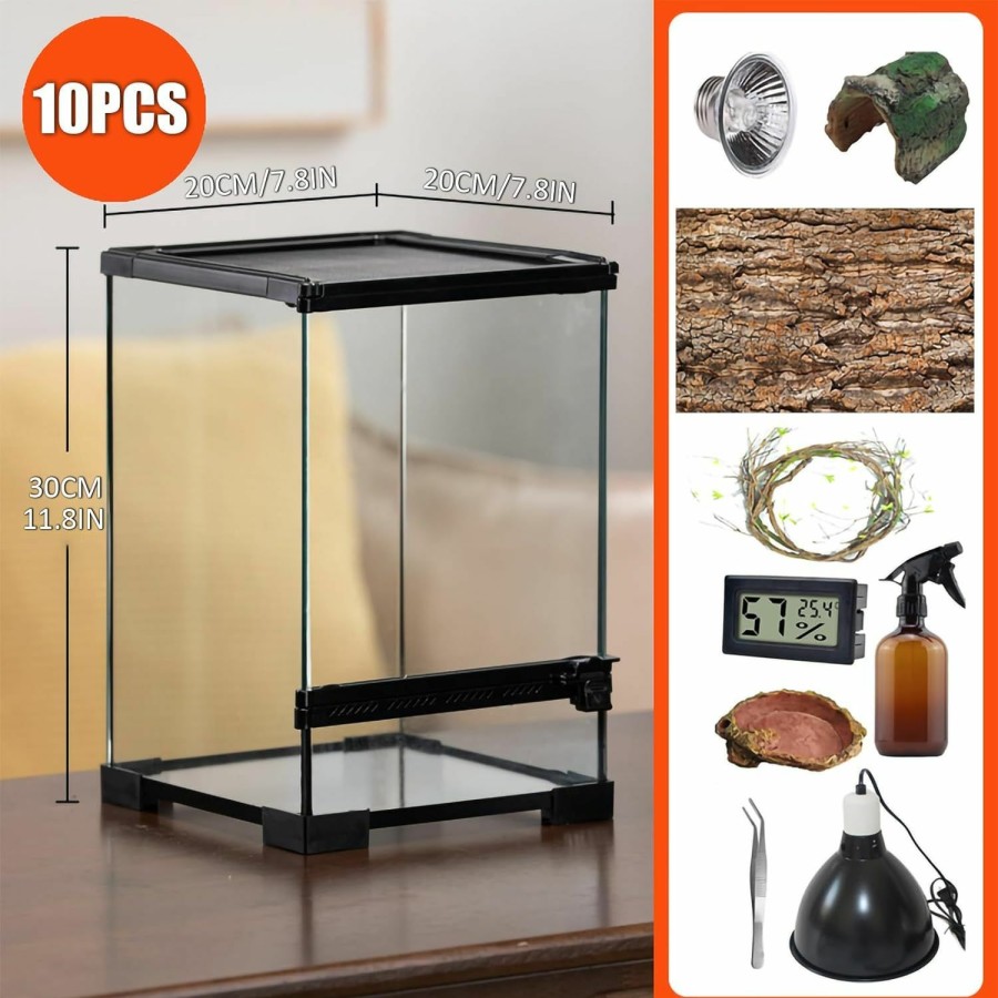 Reptiles & Amphibian SARUFO | Sarufo Reptile Terrariums Tank (10 Pcs) Front Opening Door 8\"X8\"X12\" Amphibian Tank Starter Kit, Suitable For Small Reptiles Such As Geckos, Snakes, Lizards, Turtles, Chameleons, Serpents