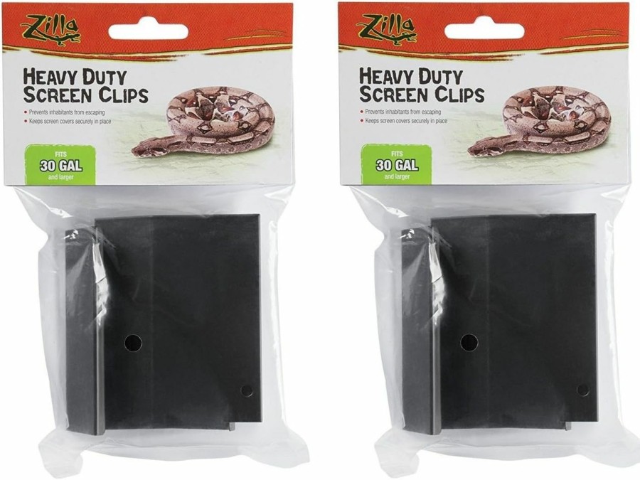 Reptiles & Amphibian Zilla | (2 Pack) Zilla Reptile Terrarium Covers Heavty Duty Screen Clips, Large 30Gallon Or Larger, 2 Clips Each