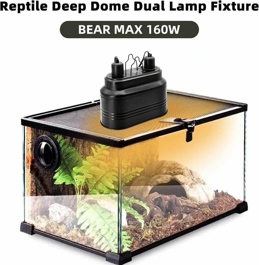 Reptiles & Amphibian FOUDOUR | Foudour Dual Reptile Light Fixture Deep Dome Reptile Heat Lamp Fixture,Max 160W, Uvb Light Fixture Dual Lamp Cap With Separate Switches For Reptile Terrarium And Tortoise Habitat