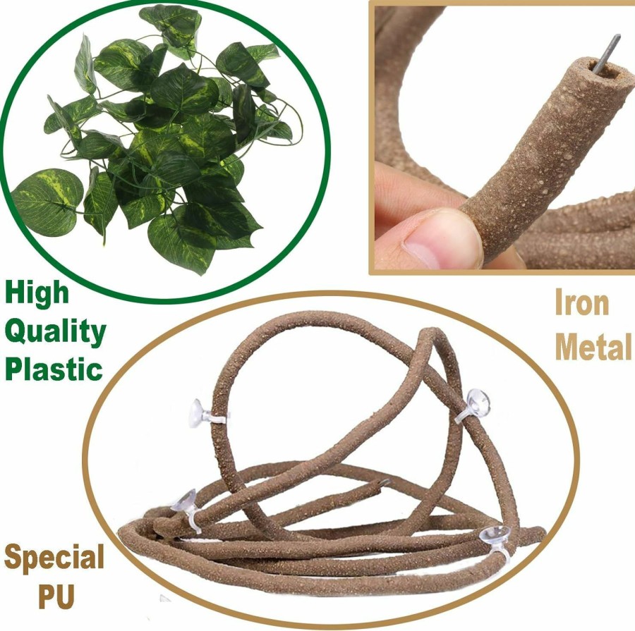 Reptiles & Amphibian Tfwadmx | Tfwadmx Reptiles Jungle Vines Bend A Branch Ivy Artificial Fake Leaves Habitat Ornaments For Chameleons, Snakes, Lizards, Frogs