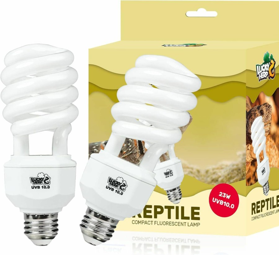 Reptiles & Amphibian LUCKY HERP | Lucky Herp 2 Pack Uva Uvb Reptile Light, 23W 10.0 Uvb Bulb For Desert Reptiles, Compact Fluorescent Terrarium Lamp, Reptile Uvb Bulb For Bearded Dragon, Lizard, Tortoise