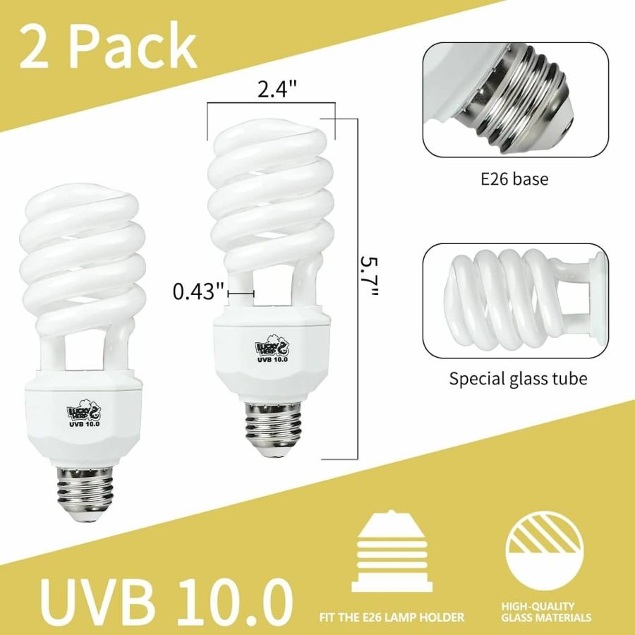 Reptiles & Amphibian LUCKY HERP | Lucky Herp 2 Pack Uva Uvb Reptile Light, 23W 10.0 Uvb Bulb For Desert Reptiles, Compact Fluorescent Terrarium Lamp, Reptile Uvb Bulb For Bearded Dragon, Lizard, Tortoise