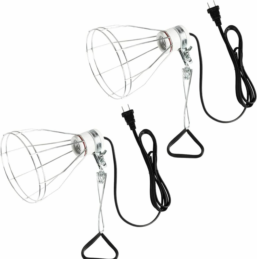 Reptiles & Amphibian Simple Deluxe | Simple Deluxe E26 Clamp Lamp Light With Steel Cage Wire Grillup, Suit For 250W Lamp (No Bulb Included) With 6 Ft Cord, 2 Pack,Silver