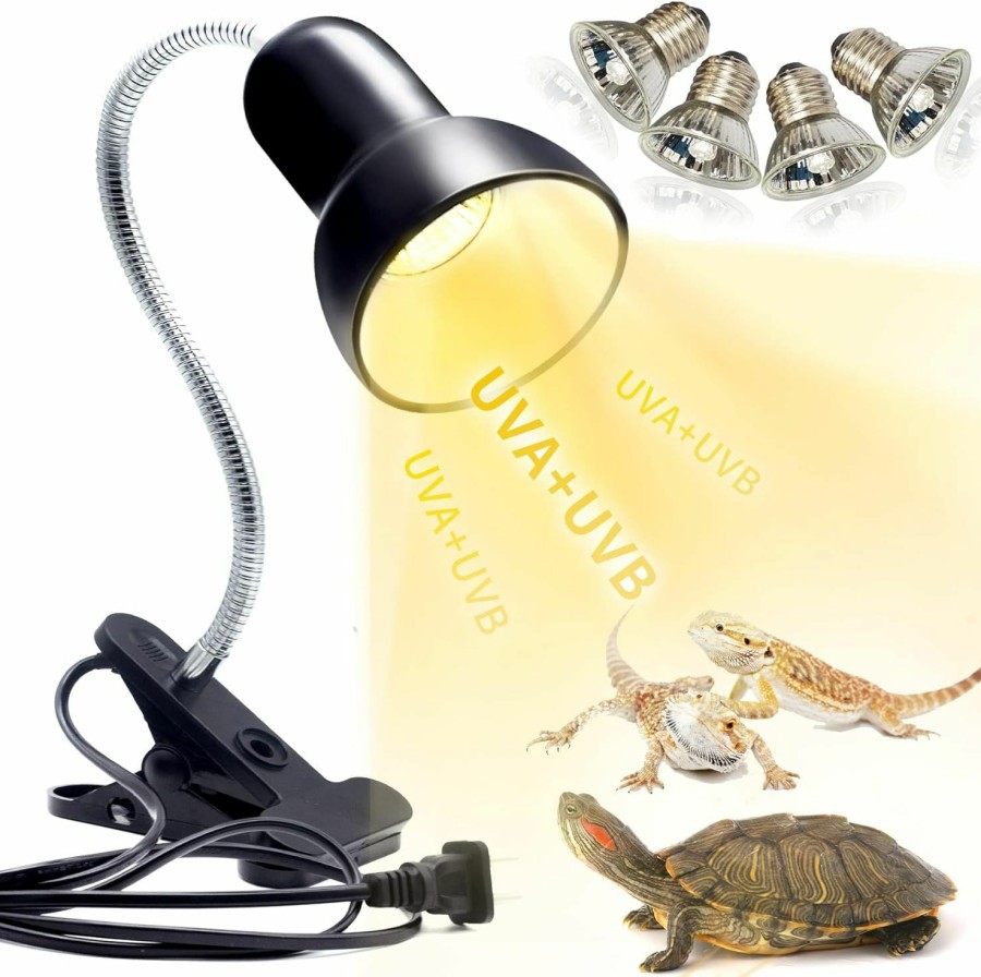 Reptiles & Amphibian Icepark | Reptile Heat Lamp, Uva Uvb Reptile Light Basking Spot Lamp, Turtle Aquarium Tank Heating Lamps Holder & Switch Fixture For Aquatic Turtles Tortoise Snake Lizards Terrarium Amphibian With 3 Heat Bulbs