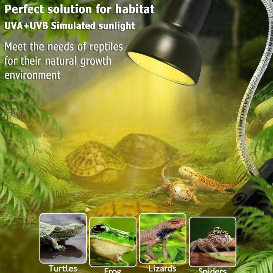 Reptiles & Amphibian Icepark | Reptile Heat Lamp, Uva Uvb Reptile Light Basking Spot Lamp, Turtle Aquarium Tank Heating Lamps Holder & Switch Fixture For Aquatic Turtles Tortoise Snake Lizards Terrarium Amphibian With 3 Heat Bulbs