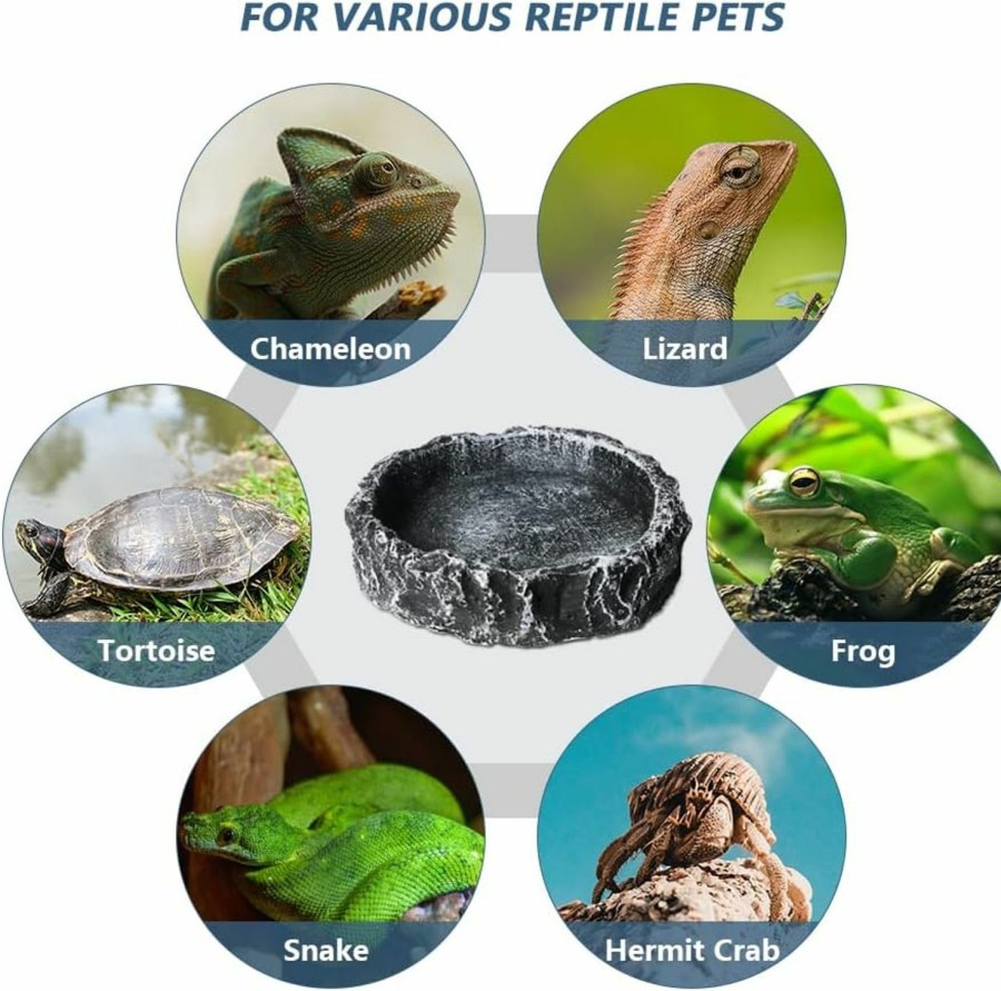 Reptiles & Amphibian GKPONSX | Gkponsx 2 Pack Reptile Food Bowls, Imitating Rock Design Water Dish And Feeder Food Bowls With Tongs Bug Scooper For Leopard Gecko Snake Lizard Turtle Chameleon