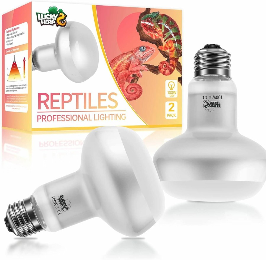 Reptiles & Amphibian LUCKY HERP | Lucky Herp Intense Heat Lamp Bulbs For Reptiles 100W 2 Pack, Uva Daylight Reptile Heat Lamp, Reptile Basking Heat Light Bulb For Amphibian, Tortoise, Bearded Dragon, Lizard, Turtle, Snake Heating Use